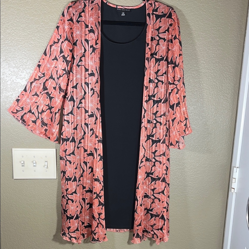 NWT Sara Michelle Black & Peach Floral Layered Dress MED